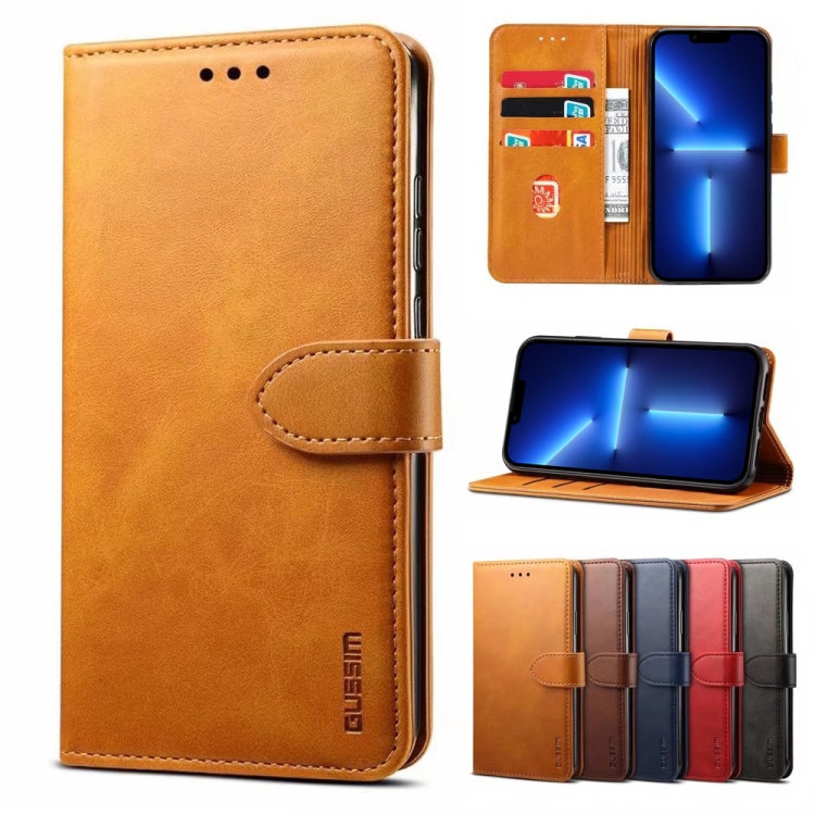 For iPhone 13 Pro GUSSIM Business Style Horizontal Flip Leather Case with Holder & Card Slots & Wallet (Khaki) - iPhone 13 Pro Cases by GUSSIM | Online Shopping UK | buy2fix