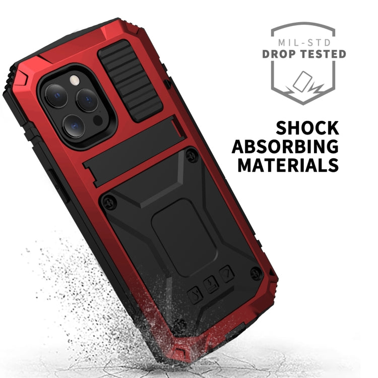 For iPhone 13 R-JUST Shockproof Waterproof Dust-proof Metal + Silicone Protective Case with Holder(Red) - iPhone 13 Cases by R-JUST | Online Shopping UK | buy2fix