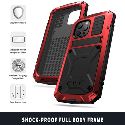 For iPhone 13 R-JUST Shockproof Waterproof Dust-proof Metal + Silicone Protective Case with Holder(Red) - iPhone 13 Cases by R-JUST | Online Shopping UK | buy2fix