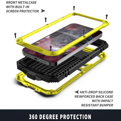 For iPhone 13 Pro R-JUST Shockproof Waterproof Dust-proof Metal + Silicone Protective Case with Holder (Yellow) - iPhone 13 Pro Cases by R-JUST | Online Shopping UK | buy2fix