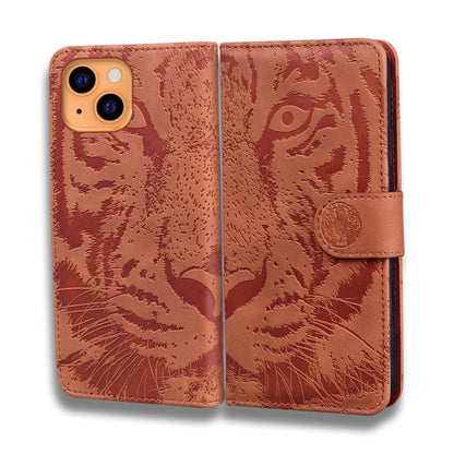 For iPhone 13 mini Tiger Embossing Pattern Horizontal Flip Leather Case with Holder & Card Slots & Wallet (Brown) - iPhone 13 mini Cases by buy2fix | Online Shopping UK | buy2fix