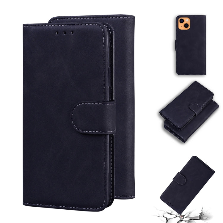 For iPhone 13 mini Skin Feel Pure Color Horizontal Flip Leather Case with Holder & Card Slots & Wallet (Black) - iPhone 13 mini Cases by buy2fix | Online Shopping UK | buy2fix