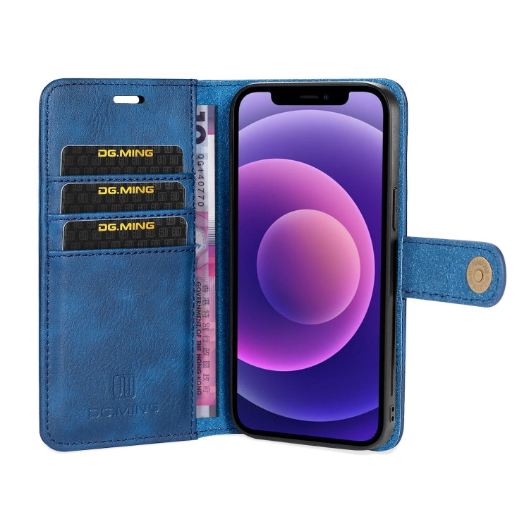 For iPhone 13 mini DG.MING Crazy Horse Texture Flip Detachable Magnetic Leather Case with Holder & Card Slots & Wallet (Blue) - iPhone 13 mini Cases by DG.MING | Online Shopping UK | buy2fix