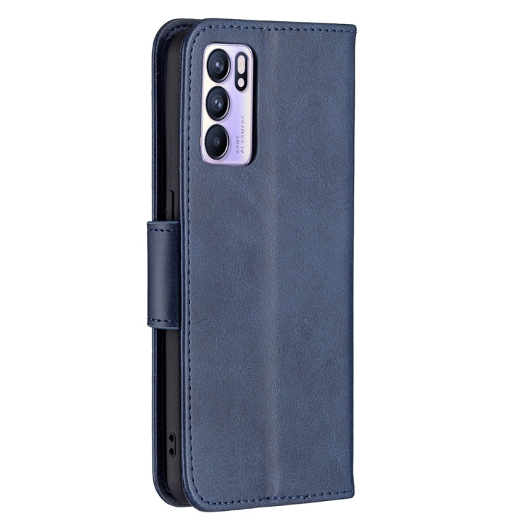 For OPPO Reno6 5G Retro Lambskin Texture Pure Color Horizontal Flip PU Leather Case with Holder & Card Slots & Wallet & Lanyard(Blue) - OPPO Cases by buy2fix | Online Shopping UK | buy2fix