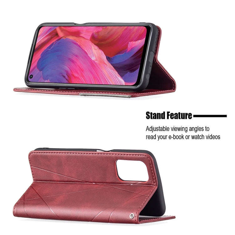 For OPPO A74 5G / A93 5G / A54 5G Rhombus Texture Horizontal Flip Magnetic Leather Case with Holder & Card Slots(Red) - OPPO Cases by buy2fix | Online Shopping UK | buy2fix