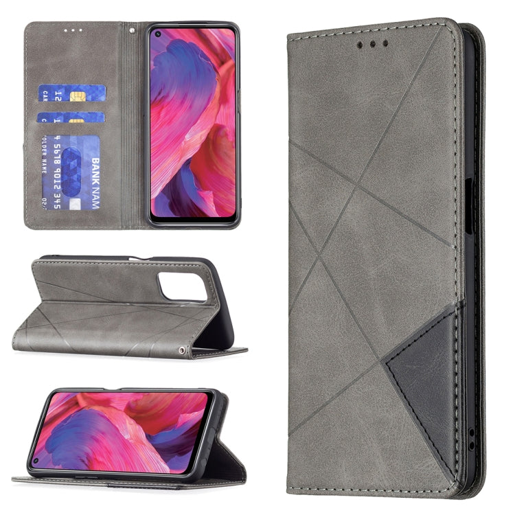 For OPPO A74 5G / A93 5G / A54 5G Rhombus Texture Horizontal Flip Magnetic Leather Case with Holder & Card Slots(Grey) - OPPO Cases by buy2fix | Online Shopping UK | buy2fix