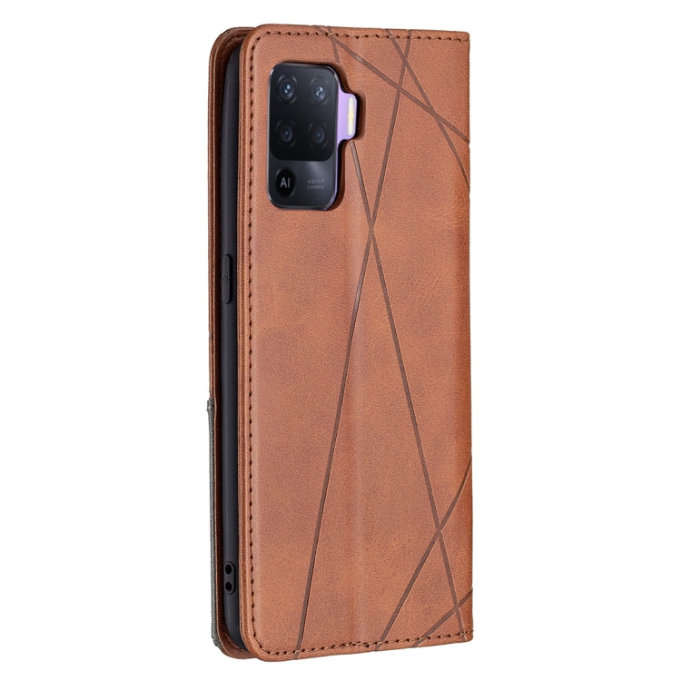 For OPPO A94 4G / Reno 5F / F19 Pro Rhombus Texture Horizontal Flip Magnetic Leather Case with Holder & Card Slots(Brown) - OPPO Cases by buy2fix | Online Shopping UK | buy2fix