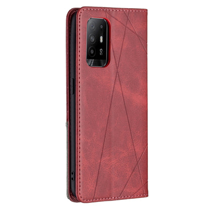 For OPPO A94 5G / F19 Pro Plus / Reno5 Z 5G Rhombus Texture Horizontal Flip Magnetic Leather Case with Holder & Card Slots(Red) - OPPO Cases by buy2fix | Online Shopping UK | buy2fix