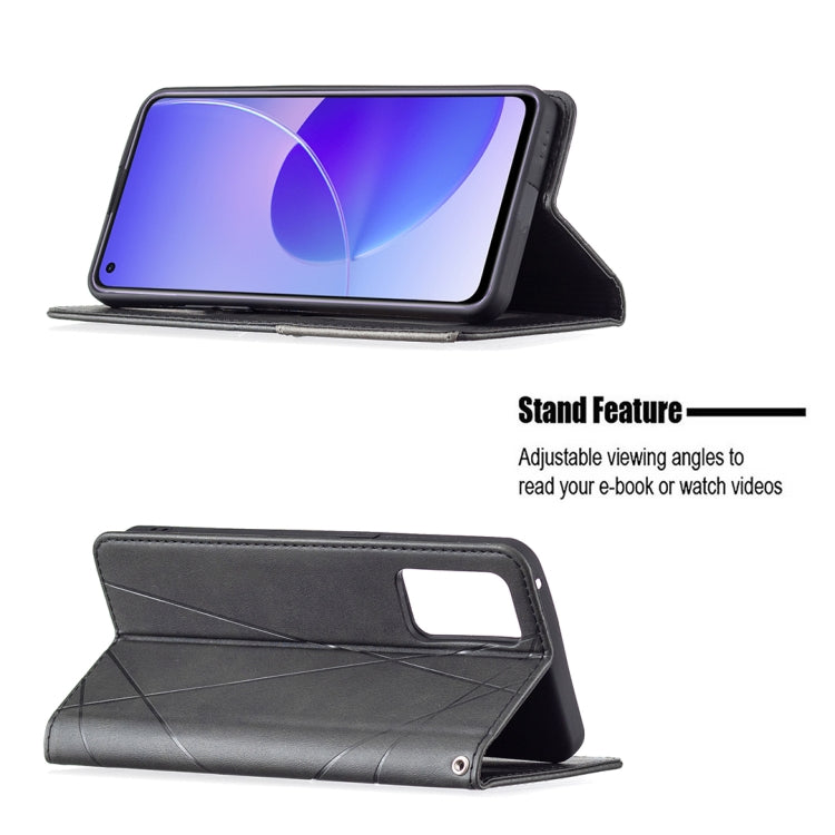 For OPPO Reno6 Rhombus Texture Horizontal Flip Magnetic Leather Case with Holder & Card Slots(Black) - OPPO Cases by buy2fix | Online Shopping UK | buy2fix