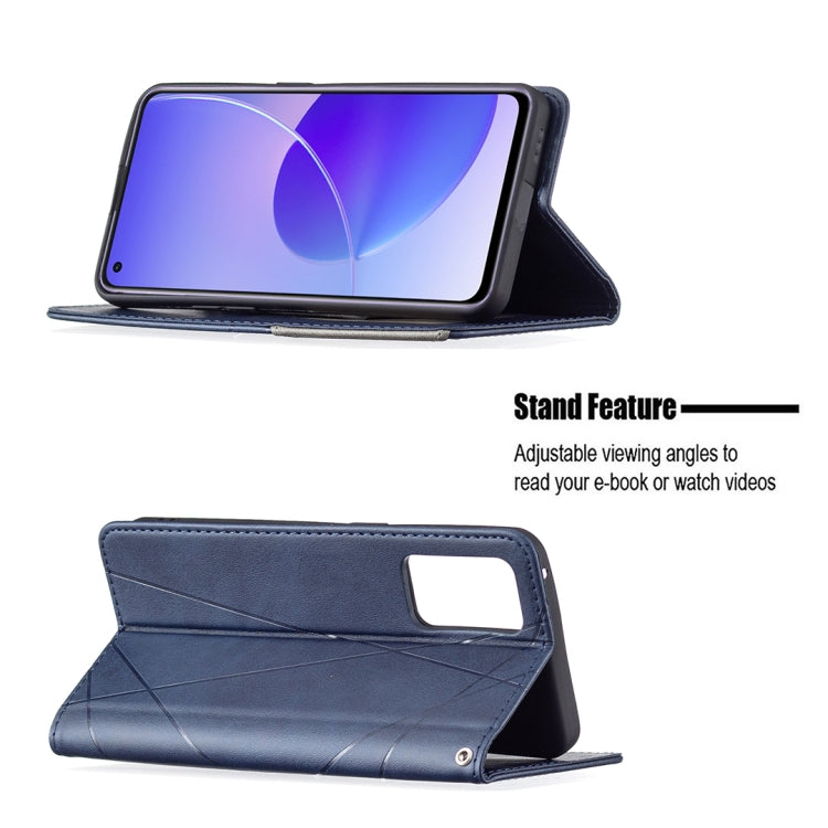 For OPPO Reno6 Rhombus Texture Horizontal Flip Magnetic Leather Case with Holder & Card Slots(Blue) - OPPO Cases by buy2fix | Online Shopping UK | buy2fix