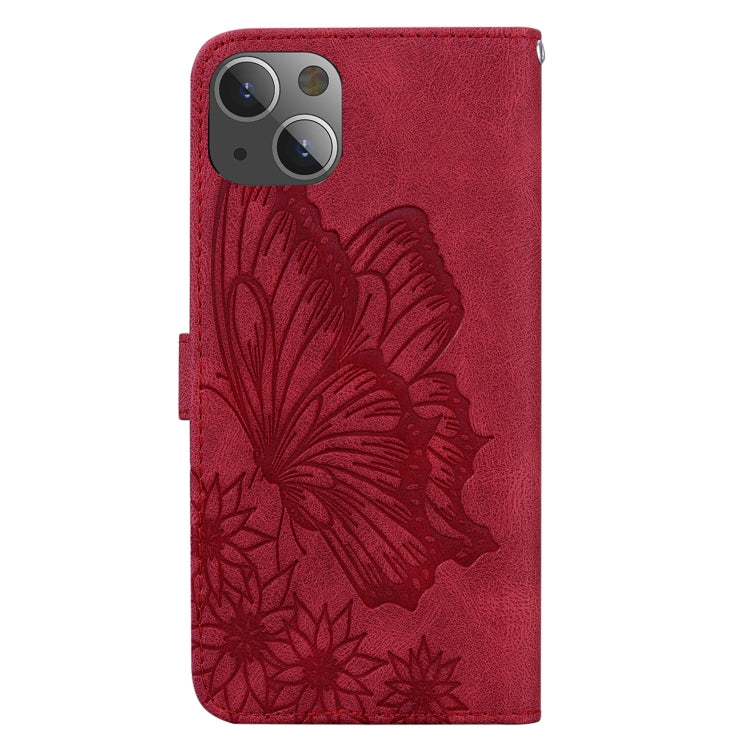 For iPhone 13 mini Retro Skin Feel Butterflies Embossing Horizontal Flip Leather Case with Holder & Card Slots & Wallet (Red) - iPhone 13 mini Cases by buy2fix | Online Shopping UK | buy2fix