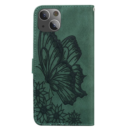 For iPhone 13 mini Retro Skin Feel Butterflies Embossing Horizontal Flip Leather Case with Holder & Card Slots & Wallet (Green) - iPhone 13 mini Cases by buy2fix | Online Shopping UK | buy2fix