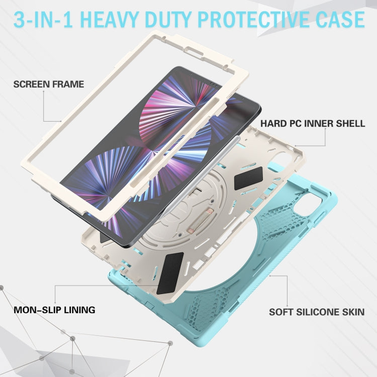 For iPad Pro 12.9 2022 / 2021/ 2020 / 2018  Silicone + PC Protective Tablet Case with Holder & Shoulder Strap(Ice Blue) - iPad Pro 12.9 (2022/2021) Cases by buy2fix | Online Shopping UK | buy2fix