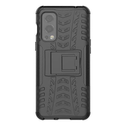 For OnePlus Nord 2 5G Tire Texture Shockproof TPU+PC Protective Case with Holder(Black) - OnePlus Cases by buy2fix | Online Shopping UK | buy2fix