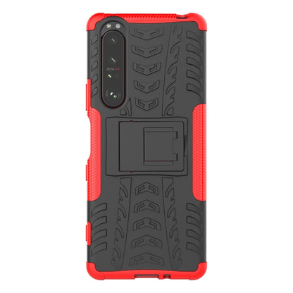 For Sony Xperia 1 III Tire Texture Shockproof TPU+PC Protective Case with Holder(Red) - Sony Cases by buy2fix | Online Shopping UK | buy2fix