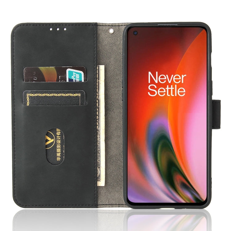 For OnePlus Nord 2 5G Solid Color Skin Feel Magnetic Buckle Horizontal Flip Calf Texture PU Leather Case with Holder & Card Slots & Wallet(Black) - OnePlus Cases by buy2fix | Online Shopping UK | buy2fix