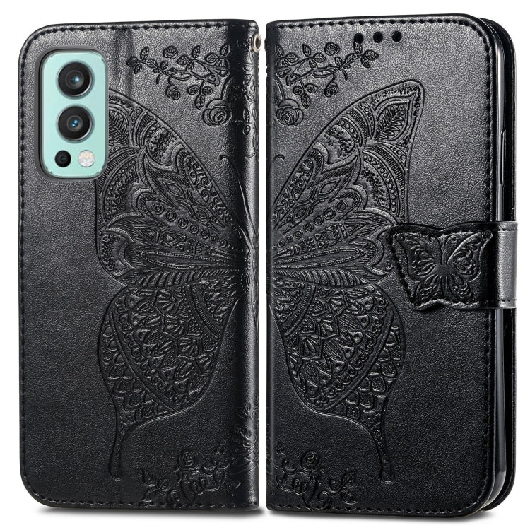 Butterfly Love Flowers Embossed Horizontal Flip Leather Case with Holder & Card Slots & Wallet & Lanyard For OnePlus Nord 2 5G(Black) - OnePlus Cases by buy2fix | Online Shopping UK | buy2fix