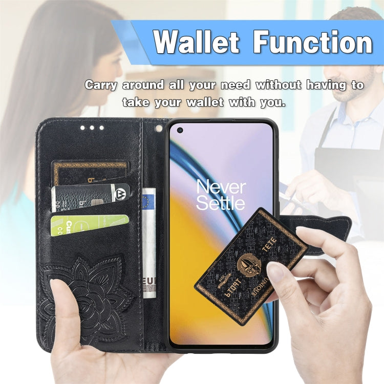 Butterfly Love Flowers Embossed Horizontal Flip Leather Case with Holder & Card Slots & Wallet & Lanyard For OnePlus Nord 2 5G(Black) - OnePlus Cases by buy2fix | Online Shopping UK | buy2fix