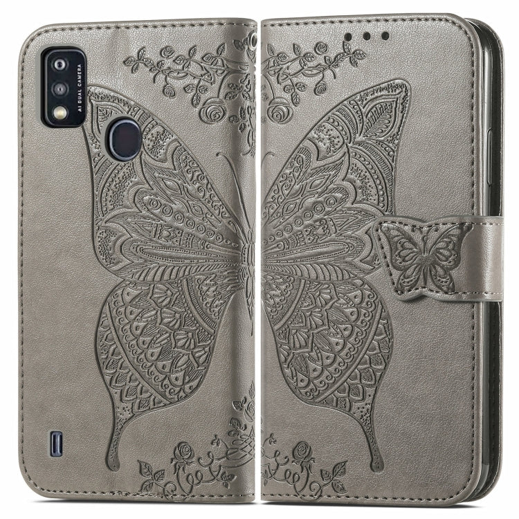 Butterfly Love Flowers Embossed Horizontal Flip Leather Case with Holder & Card Slots & Wallet & Lanyard For ZTE Blade A51(Gray) - ZTE Cases by buy2fix | Online Shopping UK | buy2fix