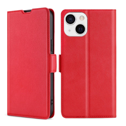 For iPhone 13 Ultra-thin Voltage Side Buckle PU + TPU Horizontal Flip Leather Case with Holder & Card Slot(Red) - iPhone 13 Cases by buy2fix | Online Shopping UK | buy2fix