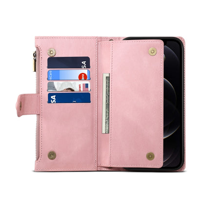 For iPhone 12 Pro Retro Frosted Horizontal Flip Leather Case with Holder & Card Slot & Wallet & Zipper Pocket & Lanyard(Rose Gold) - iPhone 12 / 12 Pro Cases by buy2fix | Online Shopping UK | buy2fix