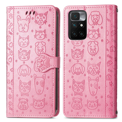 For Xiaomi Redmi 10 Lovely Cat and Dog Embossing Pattern Horizontal Flip Leather Case , with Holder & Card Slots & Wallet & Cartoon Clasp & Lanyard(Pink) - Xiaomi Cases by buy2fix | Online Shopping UK | buy2fix