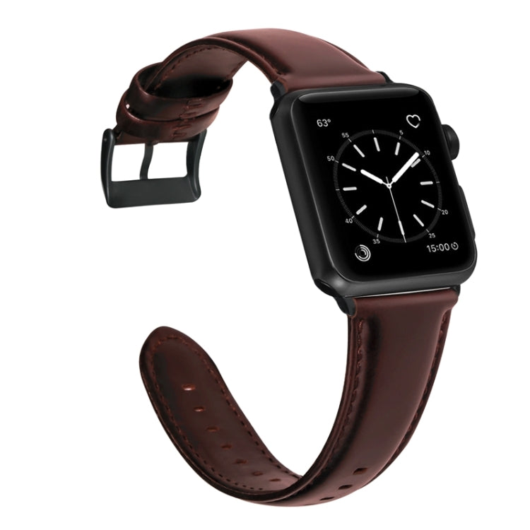 For Apple Watch Ultra 49mm&Watch Ultra 2 49mm / Series 9&8&7 45mm / SE 3&SE 2&6&SE&5&4 44mm / 3&2&1 42mm Oil Wax Genuine Leather Strap Watch Band(Red Brown) - Watch Bands by buy2fix | Online Shopping UK | buy2fix