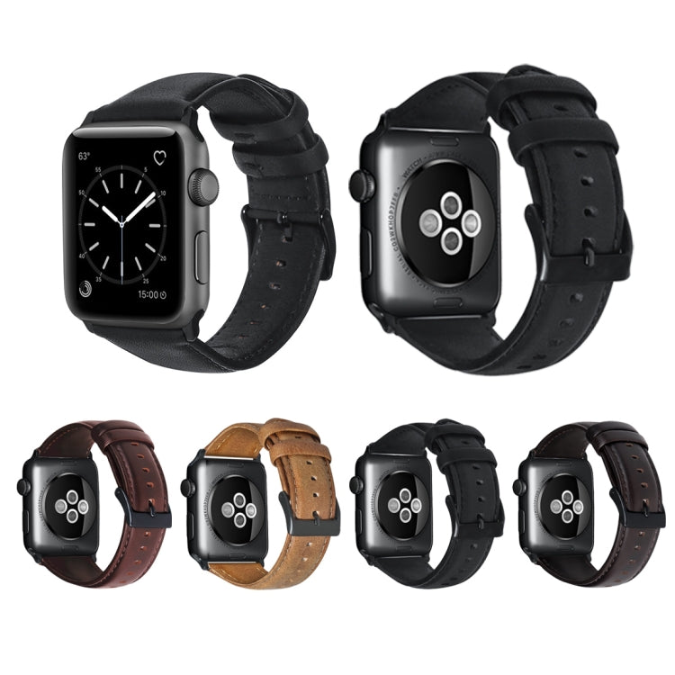 For Apple Watch Ultra 49mm&Watch Ultra 2 49mm / Series 9&8&7 45mm / SE 3&SE 2&6&SE&5&4 44mm / 3&2&1 42mm Oil Wax Genuine Leather Strap Watch Band(Black) - Watch Bands by buy2fix | Online Shopping UK | buy2fix