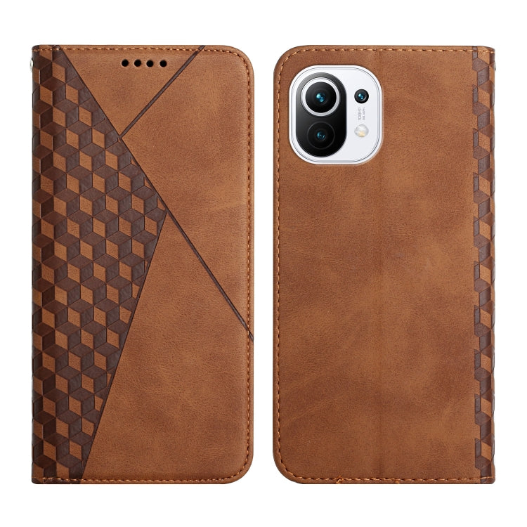 For Xiaomi Mi 11 Diamond Pattern Splicing Skin Feel Magnetic Horizontal Flip Leather Case with Card Slots & Holder & Wallet(Brown) - Xiaomi Cases by buy2fix | Online Shopping UK | buy2fix