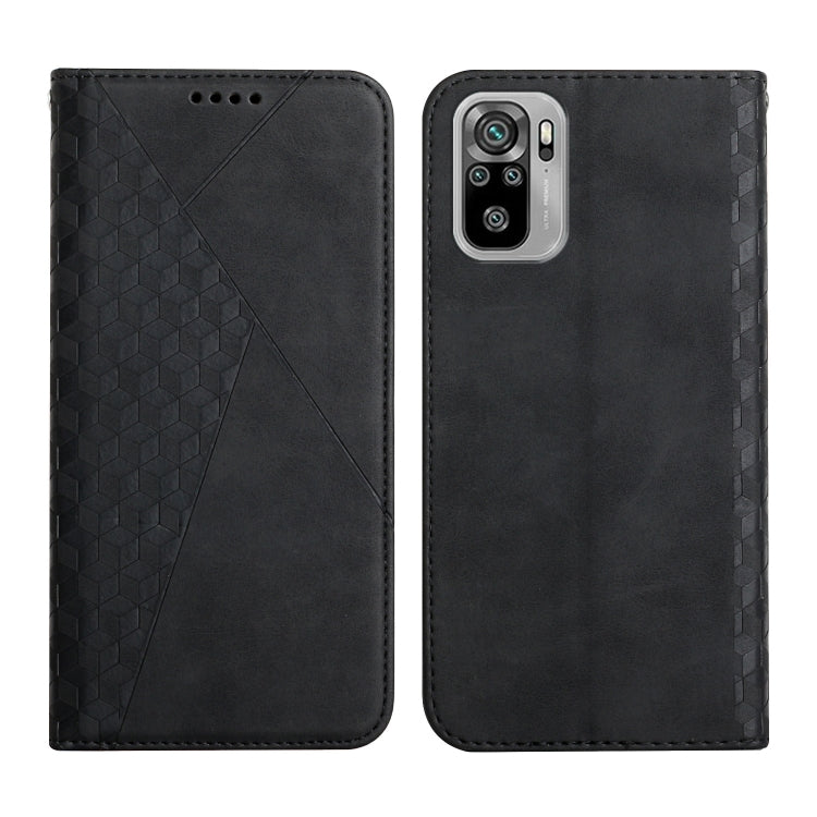 For Xiaomi Redmi Note 10 4G Diamond Pattern Splicing Skin Feel Magnetic Horizontal Flip Leather Case with Card Slots & Holder & Wallet(Black) - Xiaomi Cases by buy2fix | Online Shopping UK | buy2fix