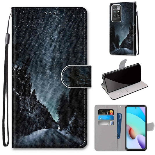 For Xiaomi Redmi 10 Coloured Drawing Cross Texture Horizontal Flip PU Leather Case with Holder & Card Slots & Wallet & Lanyard(Mountain Road Starry Sky) - Xiaomi Cases by buy2fix | Online Shopping UK | buy2fix