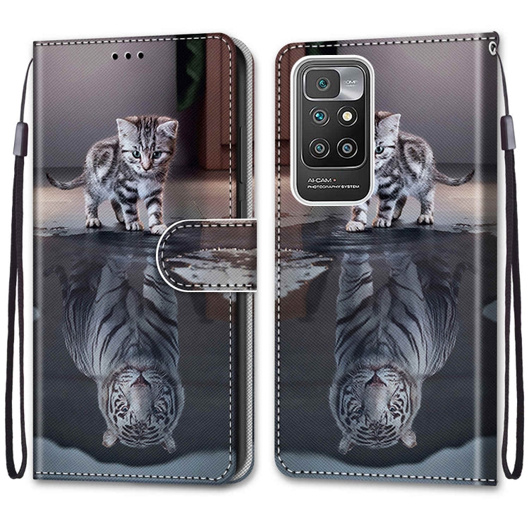 For Xiaomi Redmi 10 Coloured Drawing Cross Texture Horizontal Flip PU Leather Case with Holder & Card Slots & Wallet & Lanyard(Cat Becomes Tiger) - Xiaomi Cases by buy2fix | Online Shopping UK | buy2fix