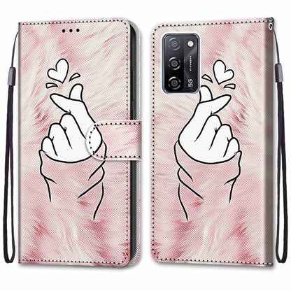 For OPPO A54 4G / A16 4G / A53s 5G / A55 5G Coloured Drawing Cross Texture Horizontal Flip PU Leather Case with Holder & Card Slots & Wallet & Lanyard(Pink Hands Heart) - OPPO Cases by buy2fix | Online Shopping UK | buy2fix