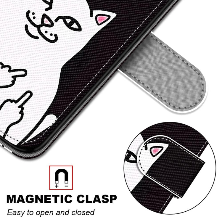 For Xiaomi Redmi 10 Coloured Drawing Cross Texture Horizontal Flip PU Leather Case with Holder & Card Slots & Wallet & Lanyard(Middle Finger White Cat) - Xiaomi Cases by buy2fix | Online Shopping UK | buy2fix