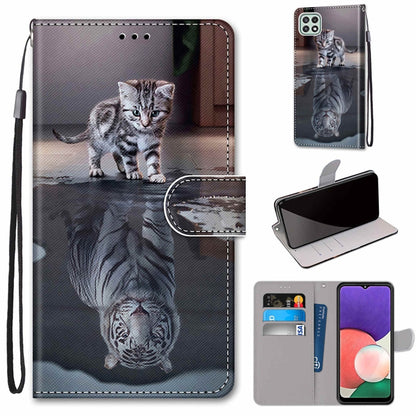 For Samsung Galaxy A22 5G Coloured Drawing Cross Texture Horizontal Flip PU Leather Case with Holder & Card Slots & Wallet & Lanyard(Cat Becomes Tiger) - Galaxy Phone Cases by buy2fix | Online Shopping UK | buy2fix