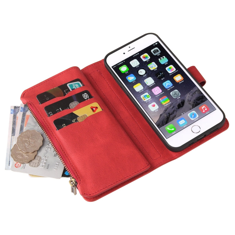 Skin Feel PU + TPU Horizontal Flip Leather Case with Holder & 15 Cards Slot & Wallet & Zipper Pocket & Lanyard For iPhone 8 Plus & 7 Plus(Red) - More iPhone Cases by buy2fix | Online Shopping UK | buy2fix