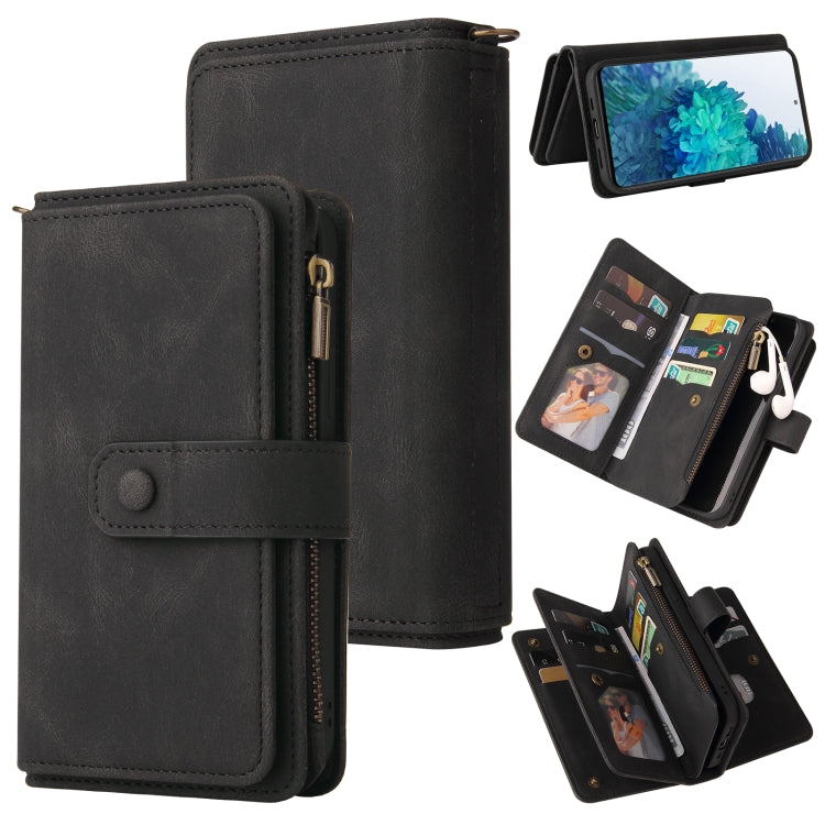 For Samsung Galaxy S20 FE Skin Feel PU + TPU Horizontal Flip Leather Case with Holder & 15 Cards Slot & Wallet & Zipper Pocket & Lanyard(Black) - Galaxy S20 FE Cases by buy2fix | Online Shopping UK | buy2fix