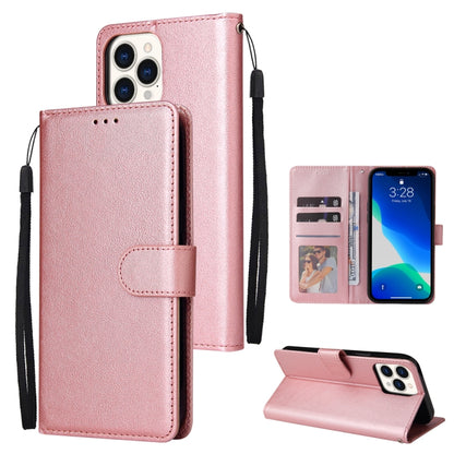 For iPhone 13 Pro Multifunctional Horizontal Flip Leather Case, with Three Card Slot & Holder & Photo Frame & Lanyard (Rose Gold) - iPhone 13 Pro Cases by buy2fix | Online Shopping UK | buy2fix