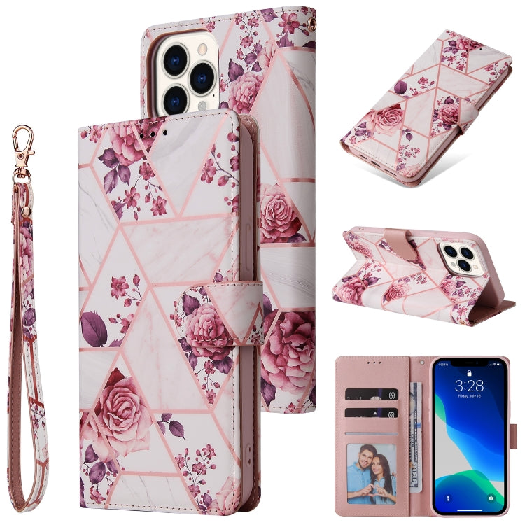 For iPhone 13 Pro Max Marble Bronzing Stitching Horizontal Flip PU Leather Case with Holder & Card Slots & Wallet & Photo Frame (Rose Gold) - iPhone 13 Pro Max Cases by buy2fix | Online Shopping UK | buy2fix