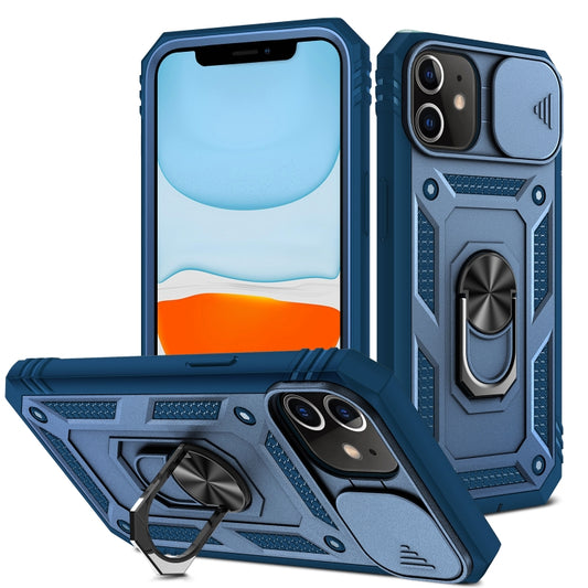 For iPhone 12 mini Sliding Camera Cover Design TPU + PC Protective Case with 360 Degree Rotating Holder & Card Slot (Blue+Blue) - iPhone 12 mini Cases by buy2fix | Online Shopping UK | buy2fix