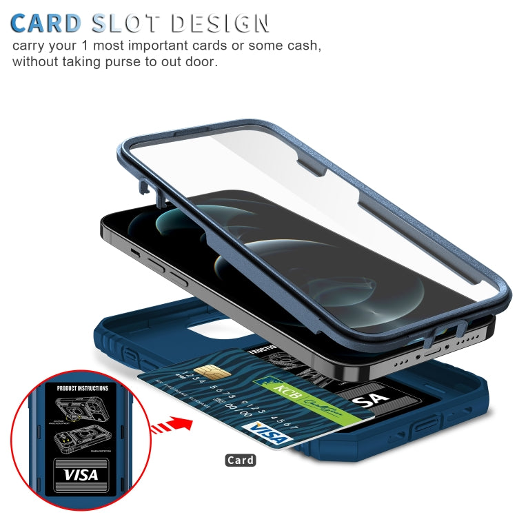 For iPhone 12 Pro Max Sliding Camera Cover Design TPU + PC Protective Case with 360 Degree Rotating Holder & Card Slot(Blue+Blue) - iPhone 12 Pro Max Cases by buy2fix | Online Shopping UK | buy2fix