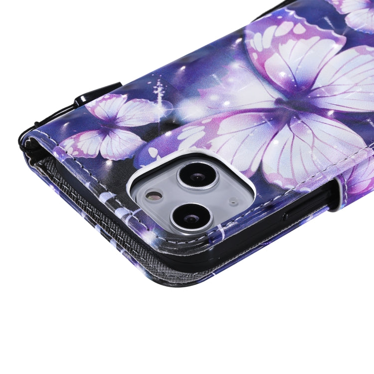 For iPhone 13 mini 3D Painted Pattern Horizontal Flip Leather Case with Holder & Card Slots & Wallet (Purple Butterfly) - iPhone 13 mini Cases by buy2fix | Online Shopping UK | buy2fix