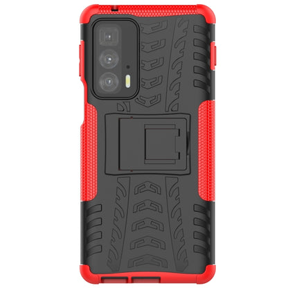 For Motorola Edge 20 Pro Tire Texture Shockproof TPU+PC Protective Case with Holder(Red) - Motorola Cases by buy2fix | Online Shopping UK | buy2fix