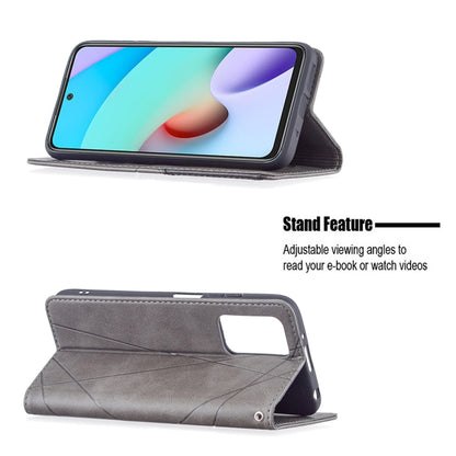 For Xiaomi Redmi 10 Rhombus Texture Horizontal Flip Magnetic Leather Case with Holder & Card Slots(Grey) - Xiaomi Cases by buy2fix | Online Shopping UK | buy2fix