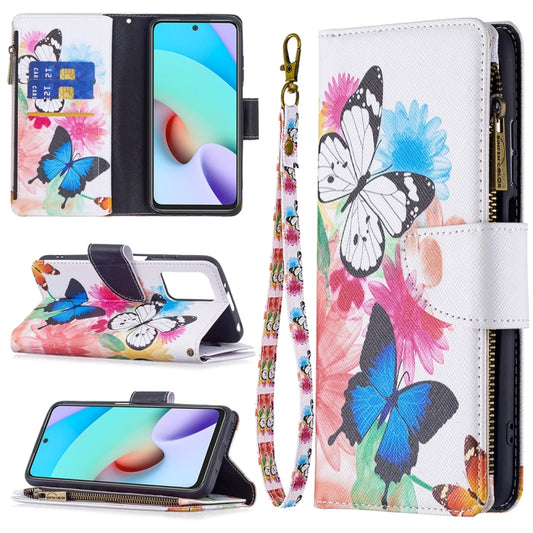 For Xiaomi Redmi 10 Colored Drawing Pattern Zipper Horizontal Flip Leather Case with Holder & Card Slots & Wallet(Two Butterflies) - Xiaomi Cases by buy2fix | Online Shopping UK | buy2fix