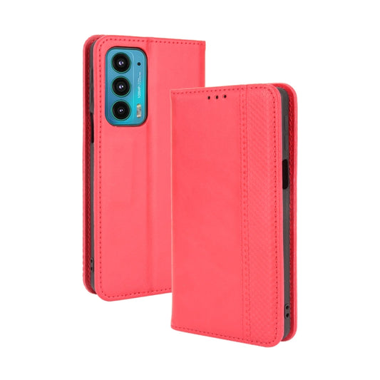 For Motorola Edge 20 Magnetic Buckle Retro Pattern Horizontal Flip Leather Case with Holder & Card Slot & Wallet(Red) - Motorola Cases by buy2fix | Online Shopping UK | buy2fix