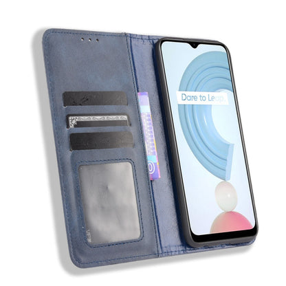 For OPPO Realme C21Y Magnetic Buckle Retro Pattern Horizontal Flip Leather Case with Holder & Card Slot & Wallet(Blue) - Realme Cases by buy2fix | Online Shopping UK | buy2fix