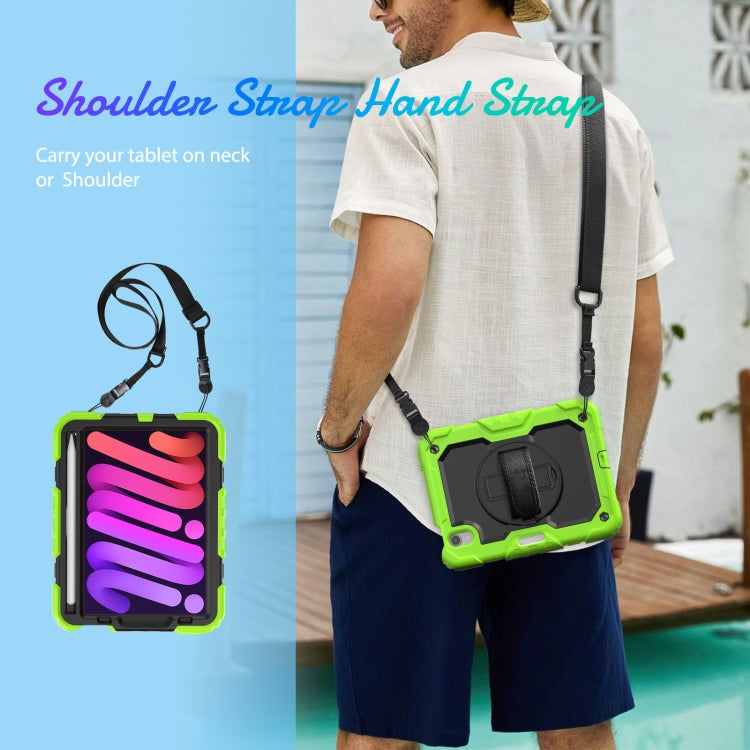 For iPad mini 6 Shockproof Silicone + PC Protective Tablet Case with Holder & Shoulder Strap & Pen Slot(Black + Yellow Green) - iPad mini 6 Cases by buy2fix | Online Shopping UK | buy2fix