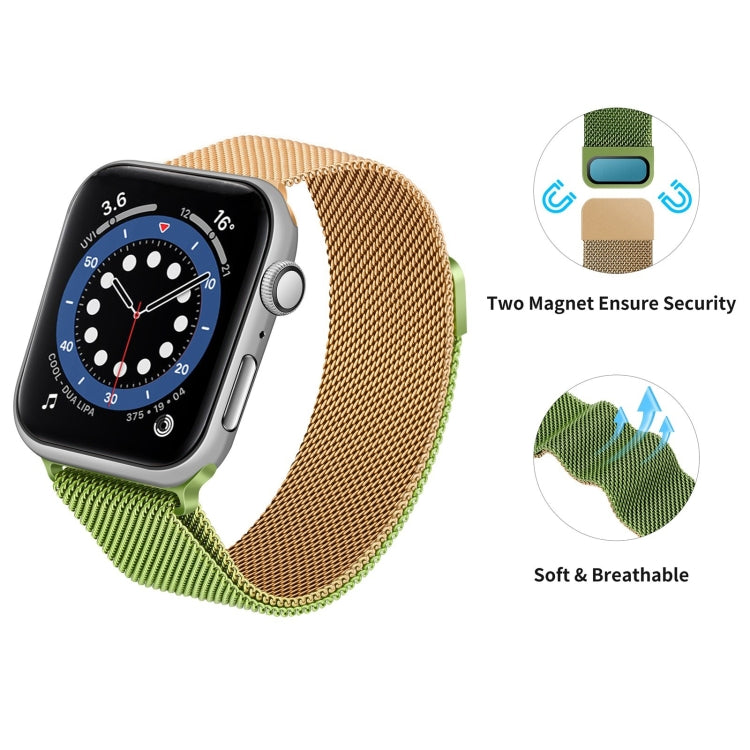 Gradient Color Milan Watch Band For Apple Watch Series 7 45mm/6&SE&5&4 44mm/3&2&1 42mm(Green Rose Gold) - Watch Bands by buy2fix | Online Shopping UK | buy2fix