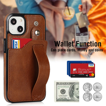 For iPhone 13 mini Crazy Horse Texture Shockproof TPU + PU Leather Case with Card Slot & Wrist Strap Holder (Brown) - iPhone 13 mini Cases by buy2fix | Online Shopping UK | buy2fix